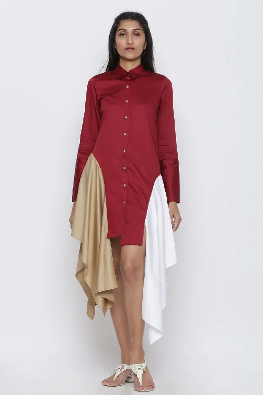 Women's Effortless Casual Outfit Great Deals on Ethnic Cultural Wear Maroon Two Drape Shirt Dress