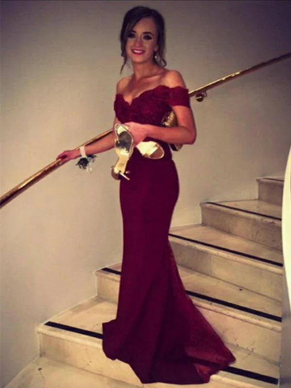 Women's Holiday Outfit Vintage Elegance Custom Made Sweetheart Neck Off Shoulder Burgundy Lace Prom Dress, Bridesmaid Dress, Formal Dress