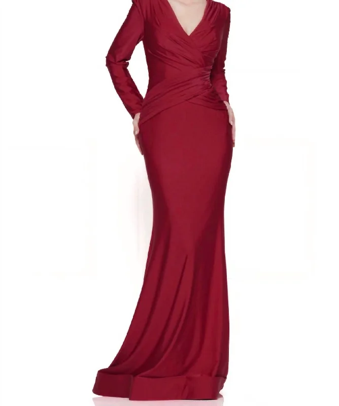 Women's Professional Outfit Feminine Elegant Long Sleeve Gown In Berry