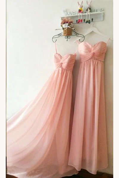 Women's Romantic Outfit Vibrant Prints Peach Sweetheart Long Chiffon Bridesmaid Dresses Floor Length Pleats Bridesmaid Dresses N1126