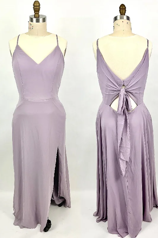 Classic Women's Apparel Weekend Special Straps Purple A-line Long Bridesmaid Dress with Tie Back