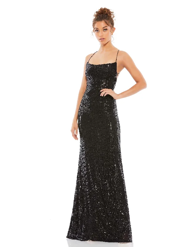 Women's Clothing For Special Occasions Lightweight Fabric Stretch Sequin Lace Up Back Evening Gown