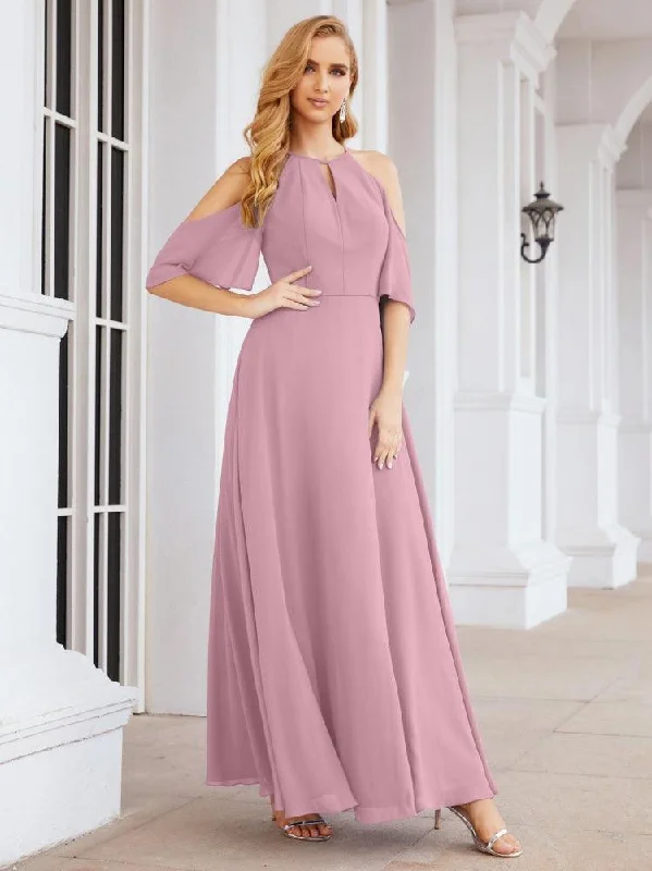 Women's Travel Garments Elegant Ensemble Numbersea Cold Shoulder Bridesmaid Dresses A-Line Long Formal Evening Gowns 28074