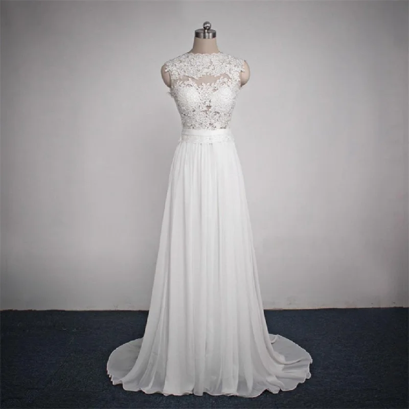 Women's Plus-Size Apparel Cottagecore Rustic Charm Style Long Lace Chiffon Elegant Pretty Most Popular Custom Wedding Dress, WD0091