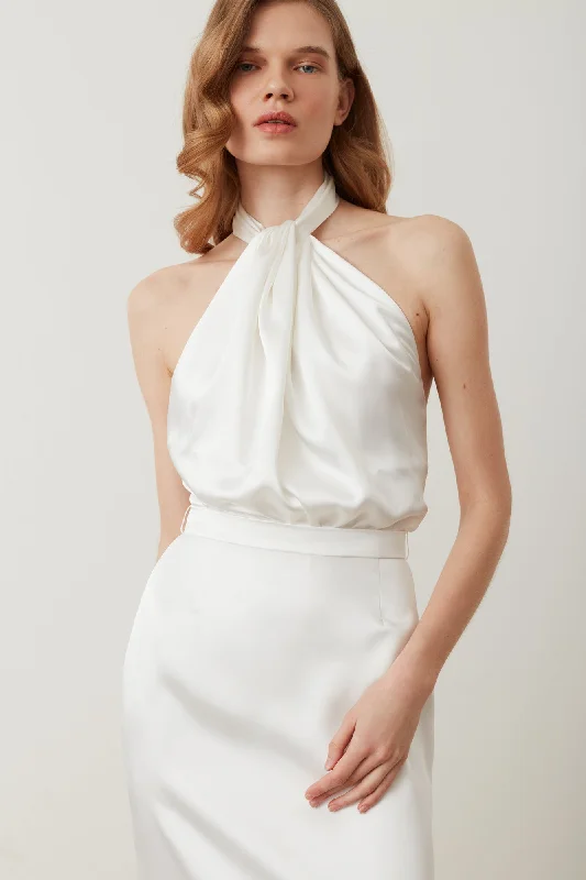 Women's Weekend Outfit Artful Design ELONA white backless wedding dress